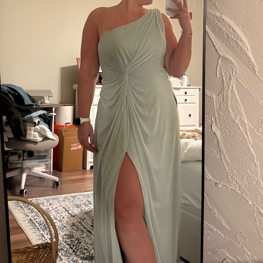 Azazie Dusty Sage- Elegant One-Shoulder Green Dress